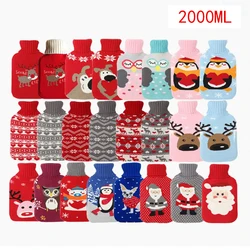 2000ML Hot Water Bag Hot Bottle Bag Rubber Bag Warm Relaxing Heat Cold Therapy with Christmas Cover Gift Knitted Mesh Covers