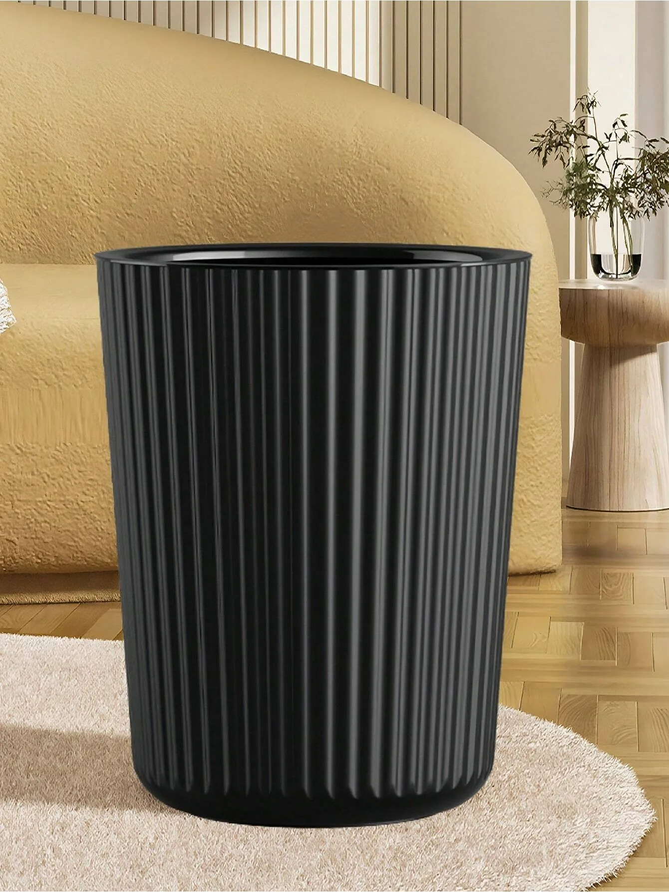 

1pc Simple Striped Trash Can, Paper Basket Bin For Bedroom, Living Room, Bathroom, Waste Management Container