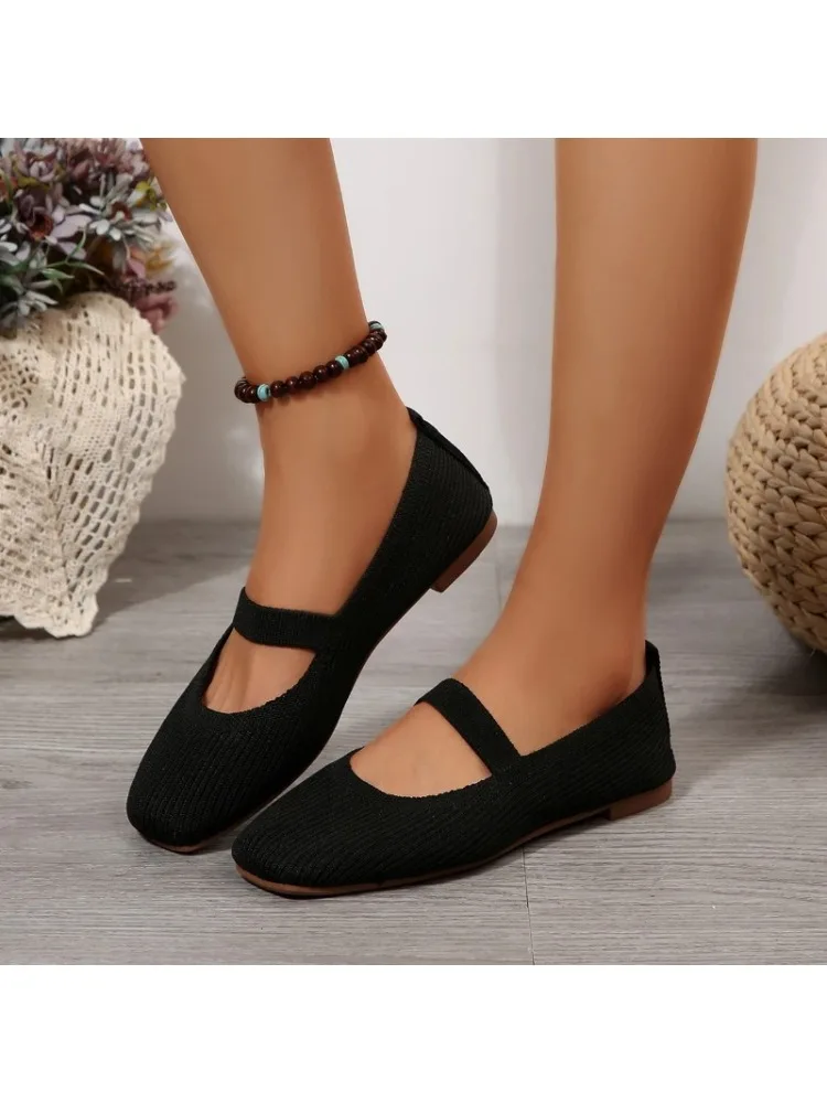 Femmes décontracté tricoté ballerines chaussures 2025 confortable anti-dérapant sangle mocassins Mary Jane léger quotidien marche baskets