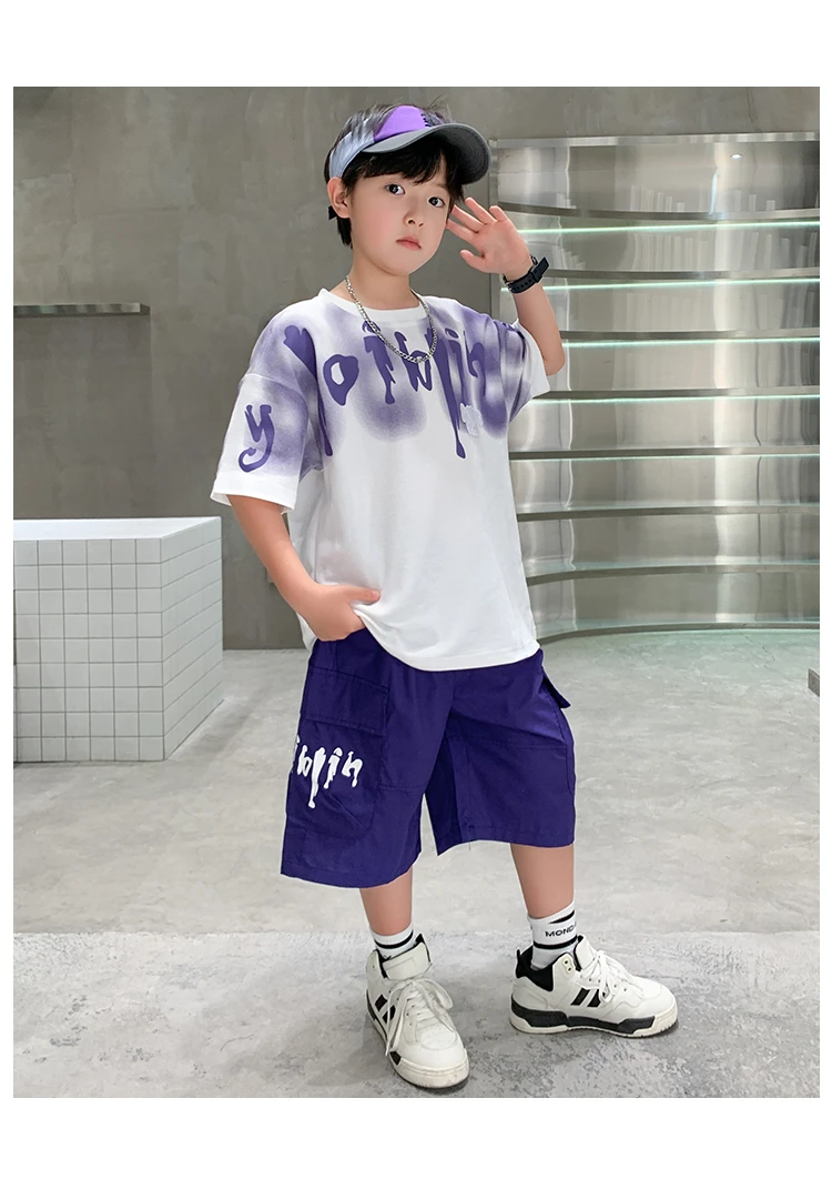 Heißer Verkauf Jungen Sommer Mode Baumwolle 2-teilige Kurzarm-T-Shirts + Shorts Anzüge 5-14 Jahre Kinder Freizeitkleidung Kinderbekleidungssets – Detail 15