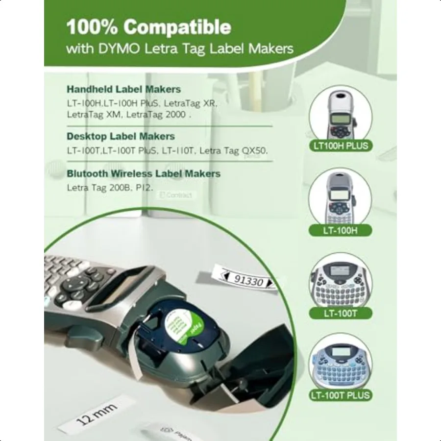 Paper White Tape Replace for DYMO Label Maker Refills 91330 Compatible with Dymo Letratag Refills 1 2 x 13' for Dymo 200B LT 10