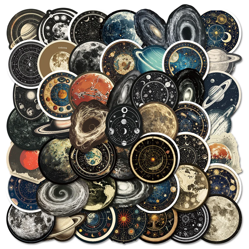 10/30/50Pcs Vintage Space Universe Planet Graffiti Stikcers DIY Cartoon Laptop Luggage Phone Card Bottle Waterproof Decals Toys