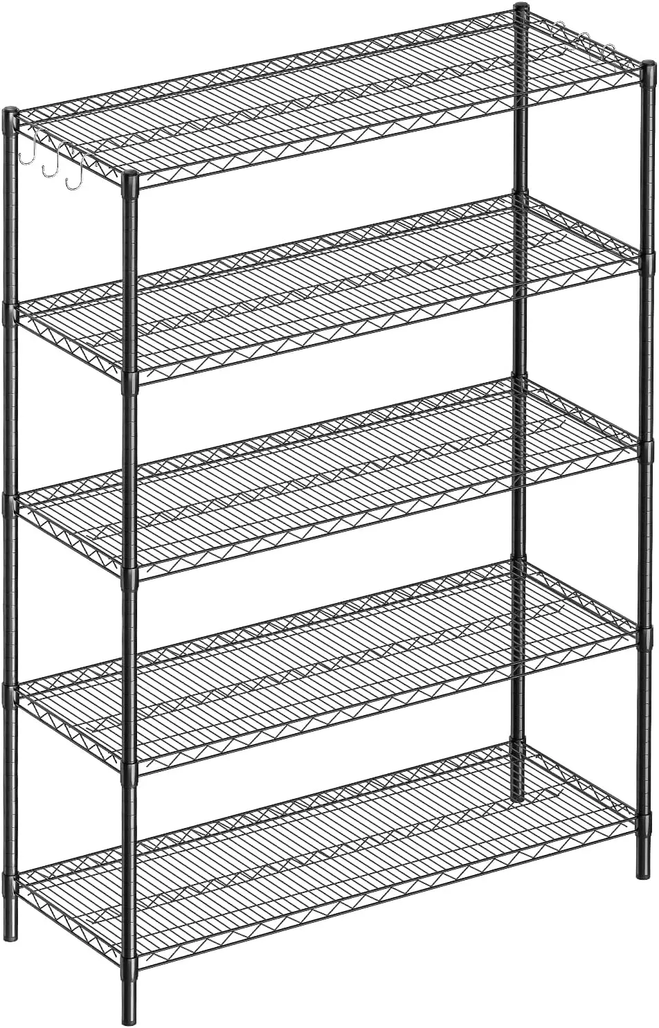 

5-Shelf Adjustable Metal Storage Rack Heavy Duty for Office Kitchen Bedroom Garage Black 48x18x72