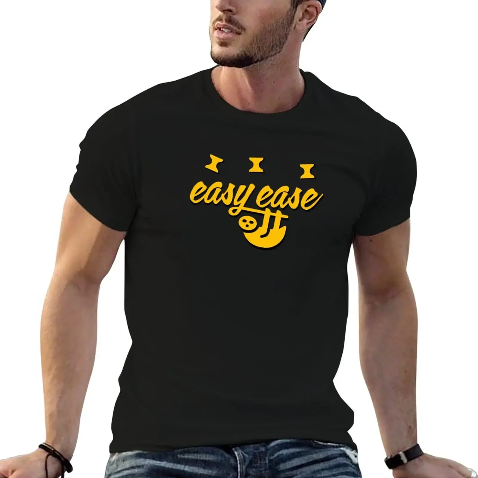 Easy Ease Sloth - Yellow over black T-Shirt animal prinfor boys customizeds vintage anime shirt men clothes