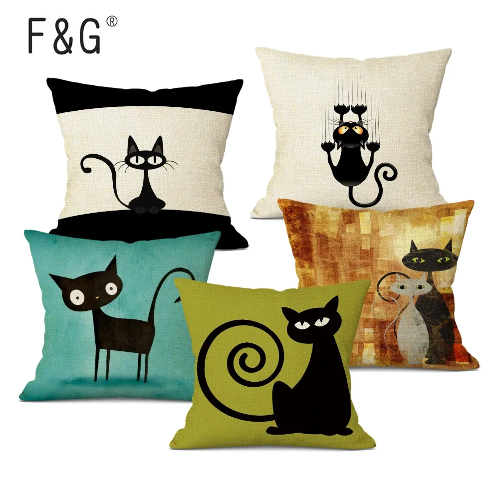 Black White Hand Painting Cat Cushion Cover Nordic Decoration Design Pillow Cover for Home Sofa Decor Cute Throw Pillow Case