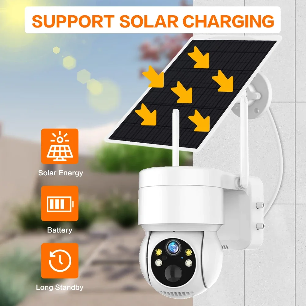 WiFi PTZ Camera Outdoor Wireless Video Surveillance IP Cameras With Solar Panel 5MP HD Built-in Battery iCsee Smart WiFi Camera