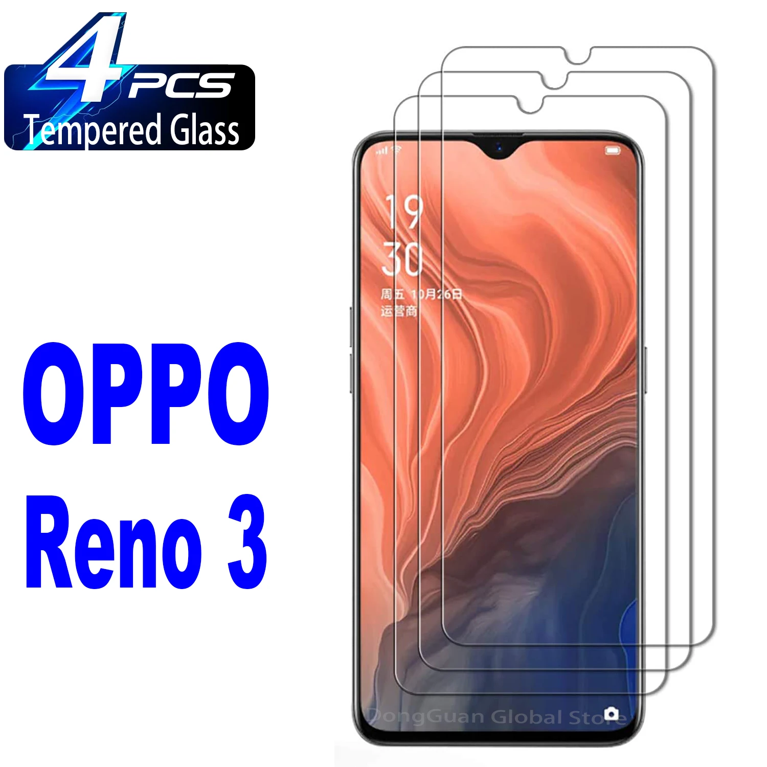 

For OPPO Reno 3, HD Tempered Glass Film 2/4Pcs 9H 0.33 mm