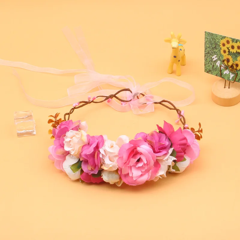 

2022 Artificial Flower Wedding Headband Bohemia Flower Crown Hair Accessories Women Sweet Floral Spring Hair Hoop Headdress