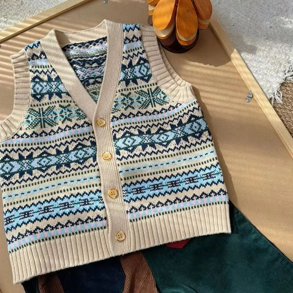

Осенне-зимние детские свитера, детская одежда для девочек, пуловер для мальчиков, винтажный вязаный жилет для мальчиков и девочек, жилет без рукавов во французском стиле