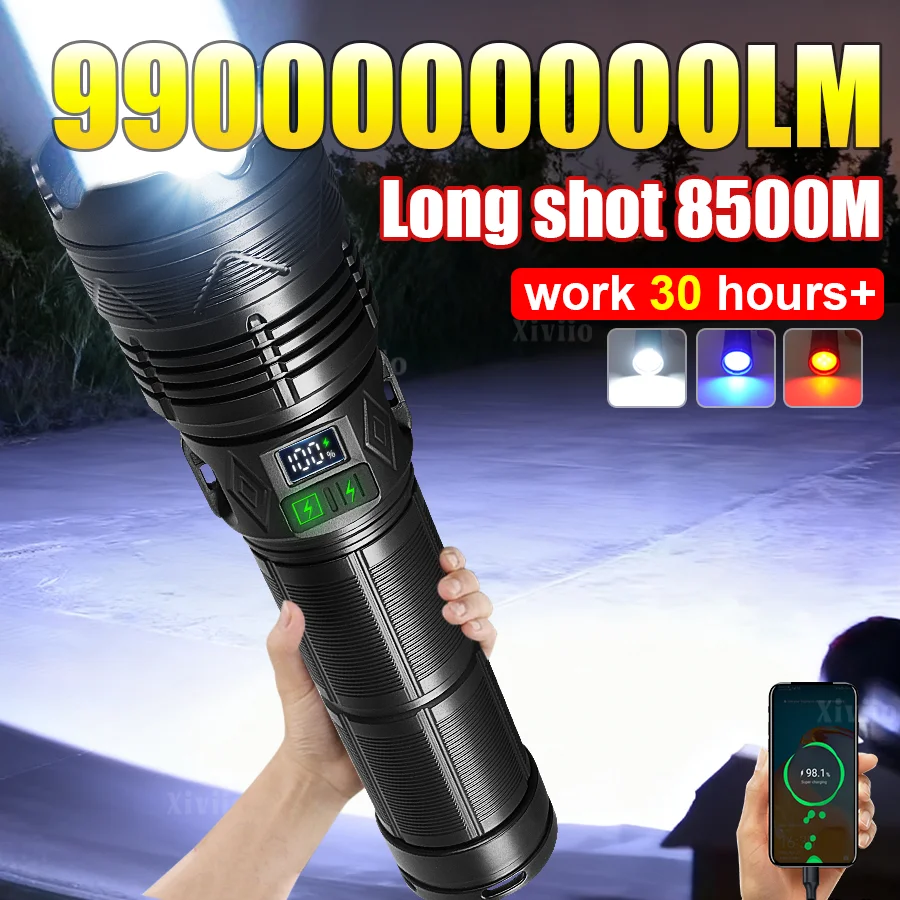 990000000LM Super Powerful Flashlight High Power Torch Built-in 3*18650  Big Aperture Camping COB Lantern Rechargeable LED Ligh