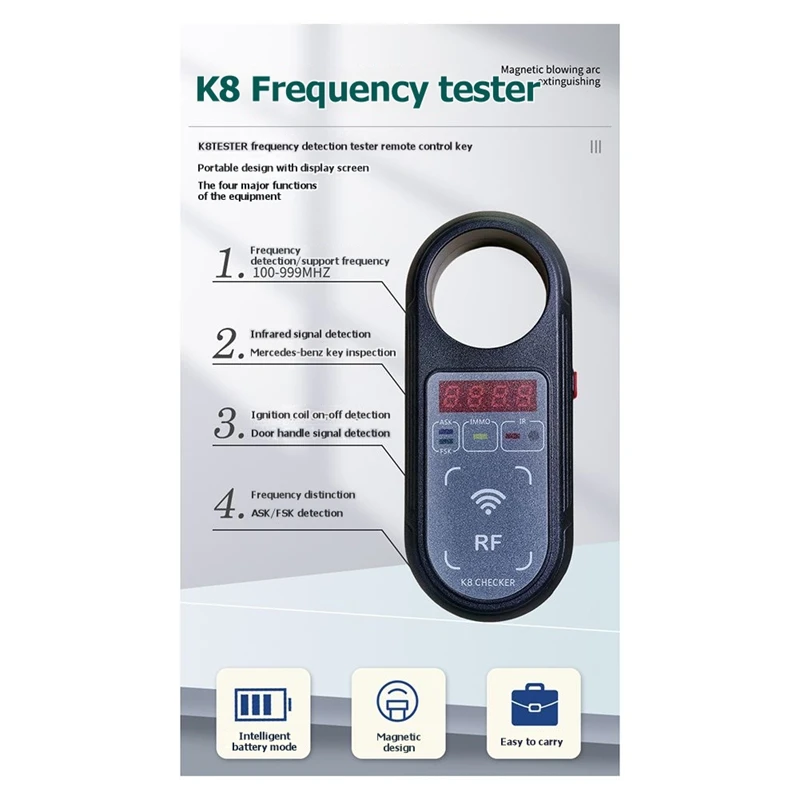 DT16 K 8 Tester Car Remote Control Frequency Meter 100-1000MHz, Infrared Signal Detection for Key Fob, Car Diagnostic Tool