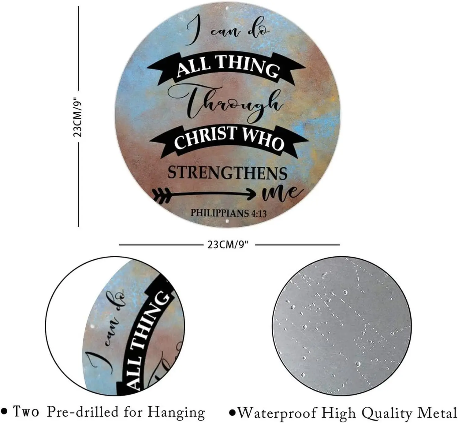 I Can Do All Thing Through Christ Who Strengthens Me Philippians 4:13 Signs Christian Round Tin Signs Bible Verse Wall Art Retro