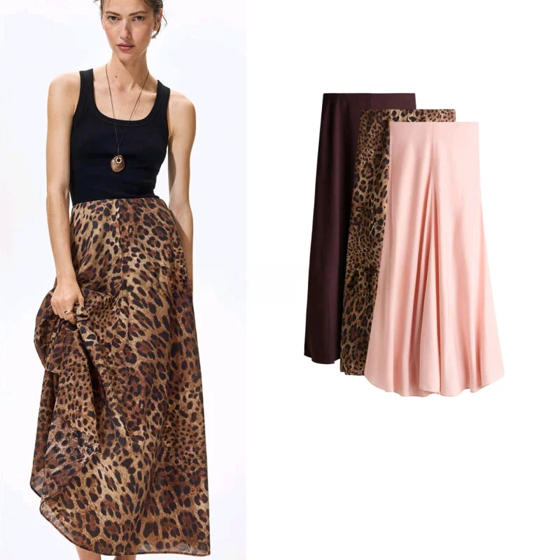 

Summer New Women's Casual Loose High Waist Midi A-Line Flared Skirt Polyester Fiber Washed Processed Ladies' High Waist Skirt