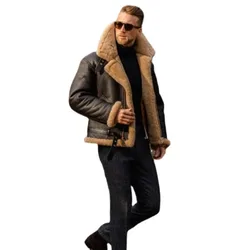 Long Sleeve Men Coats Winter Jackets Leather and Fur Integrated High Quality Thick Dark Coffee Colored Long Sleeves Men Clothing