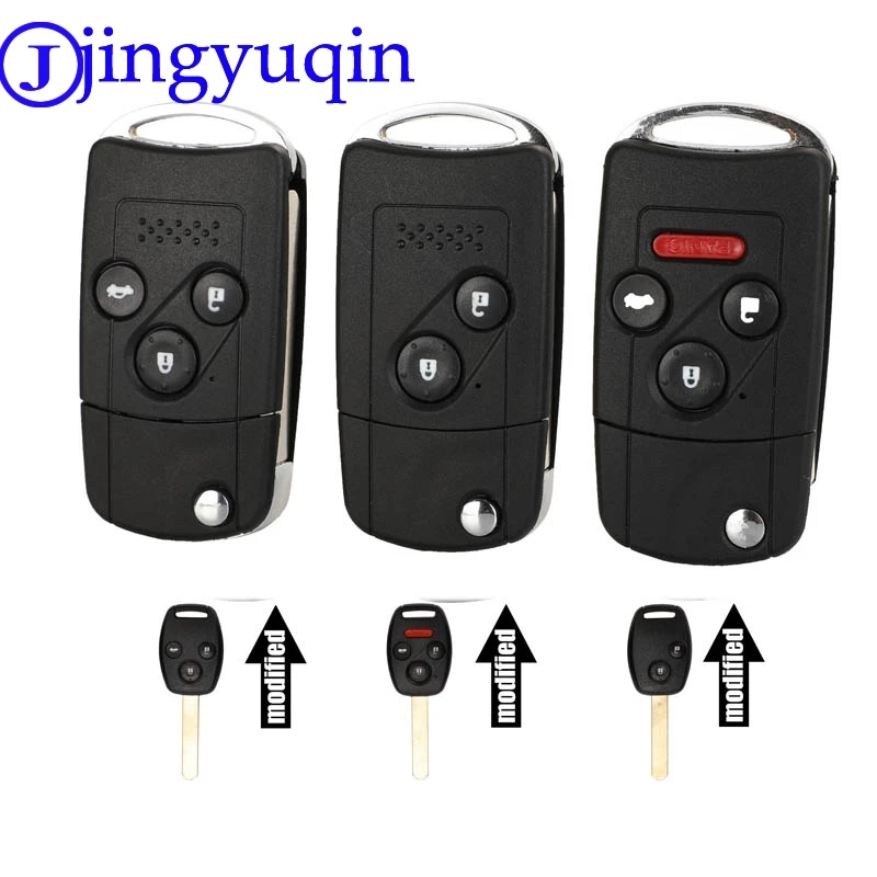 jingyuqin do Hondy Accord Civic Pilot z gumową podkładką 2 3 4 przyciski Refit Remote Flip Car Key Shell Case Fob Entry