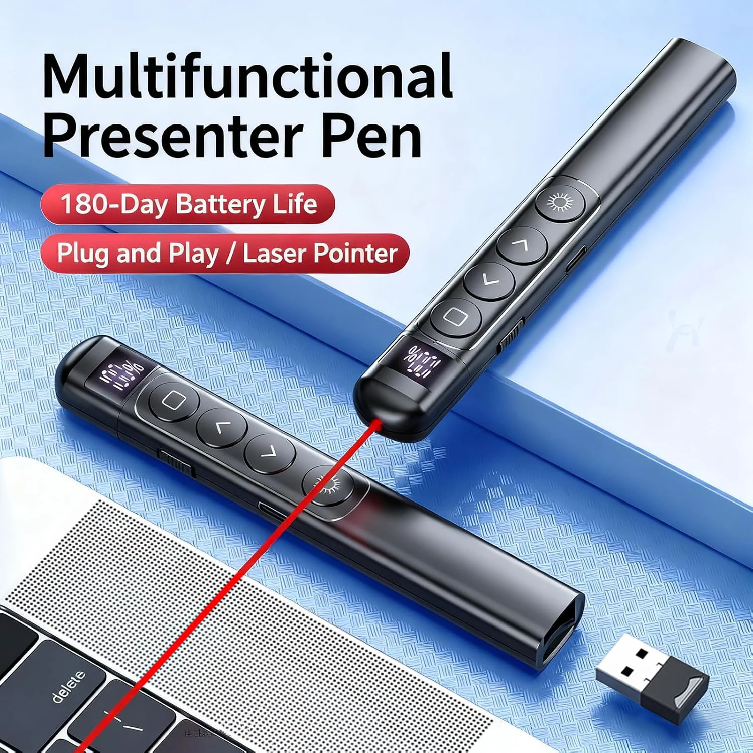 Wireless Presenter Remote Controller,Rechargeable USB Presentation Clicker,Long-distance PPT slide clicker for Presentation