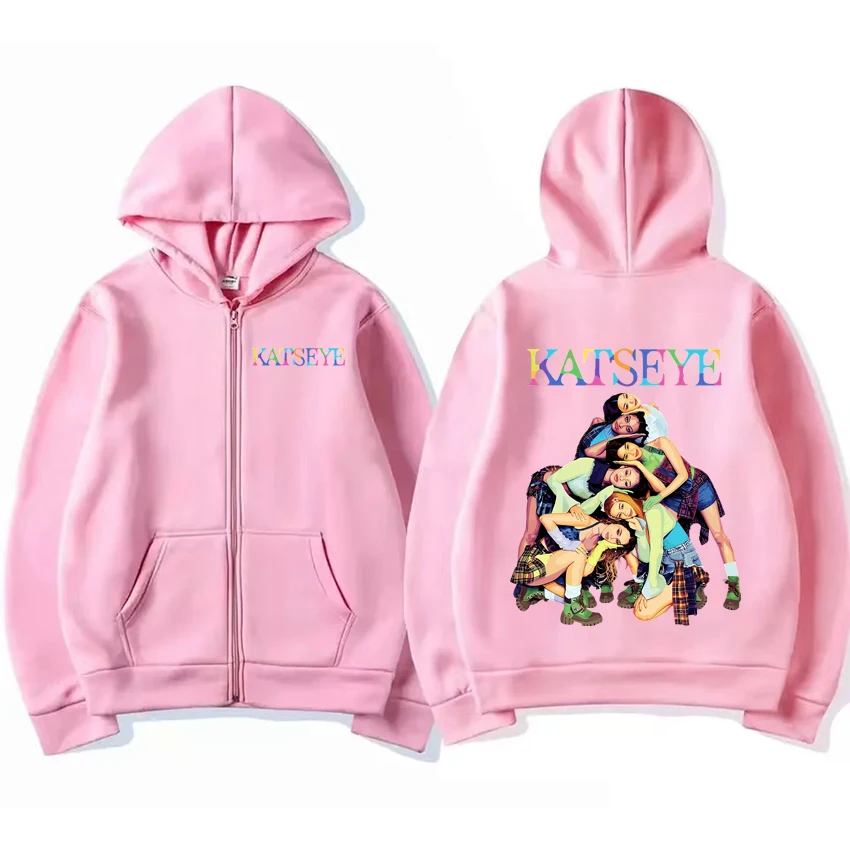 معطف بغطاء للرأس بسحاب من Kpop Katseye للرجال والنساء، سترة كلاسيكية رائعة غير رسمية كبيرة الحجم للجنسين من الصوف بسحاب