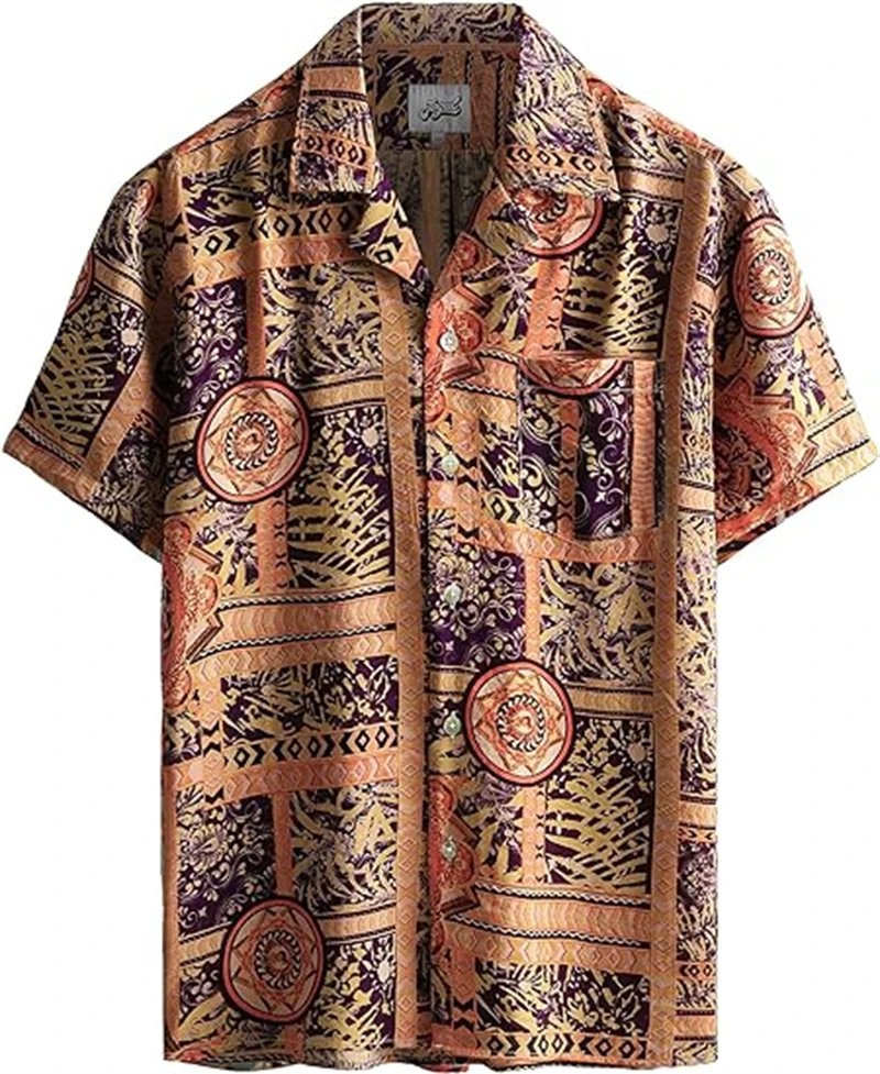 Chemise à manches courtes à motif vintage imprimé 3D pour hommes, t-shirt à revers boutonné, vêtements unisexes, chemisier de haute qualité, mode estivale