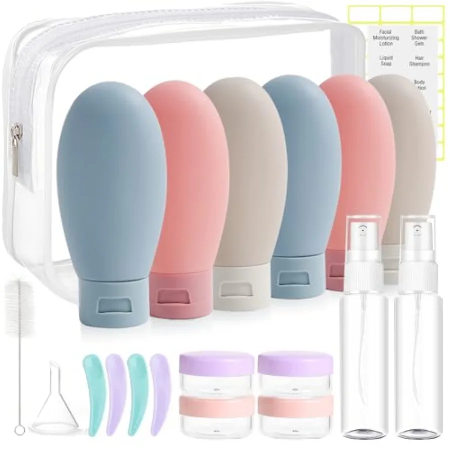 20 Pack Travel Bottles Set for Toiletries, TS pproved Lek Proof Trvel Size Continers Kit Portle Refillle Trvel ccessories for S