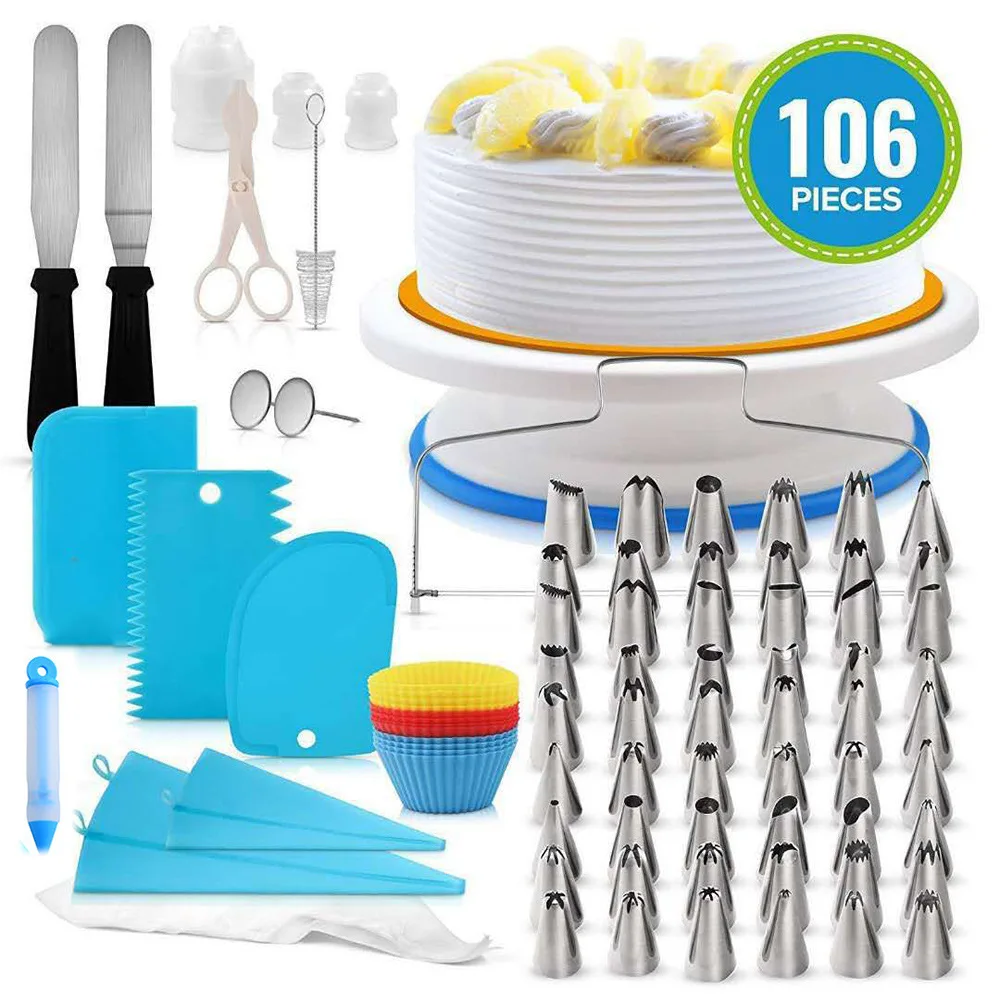 

106 PCS Baking Cake Turntable Set Professional Baking&Decorating Kit Cake decorating with piping tips–Complete Cake Decor Tools