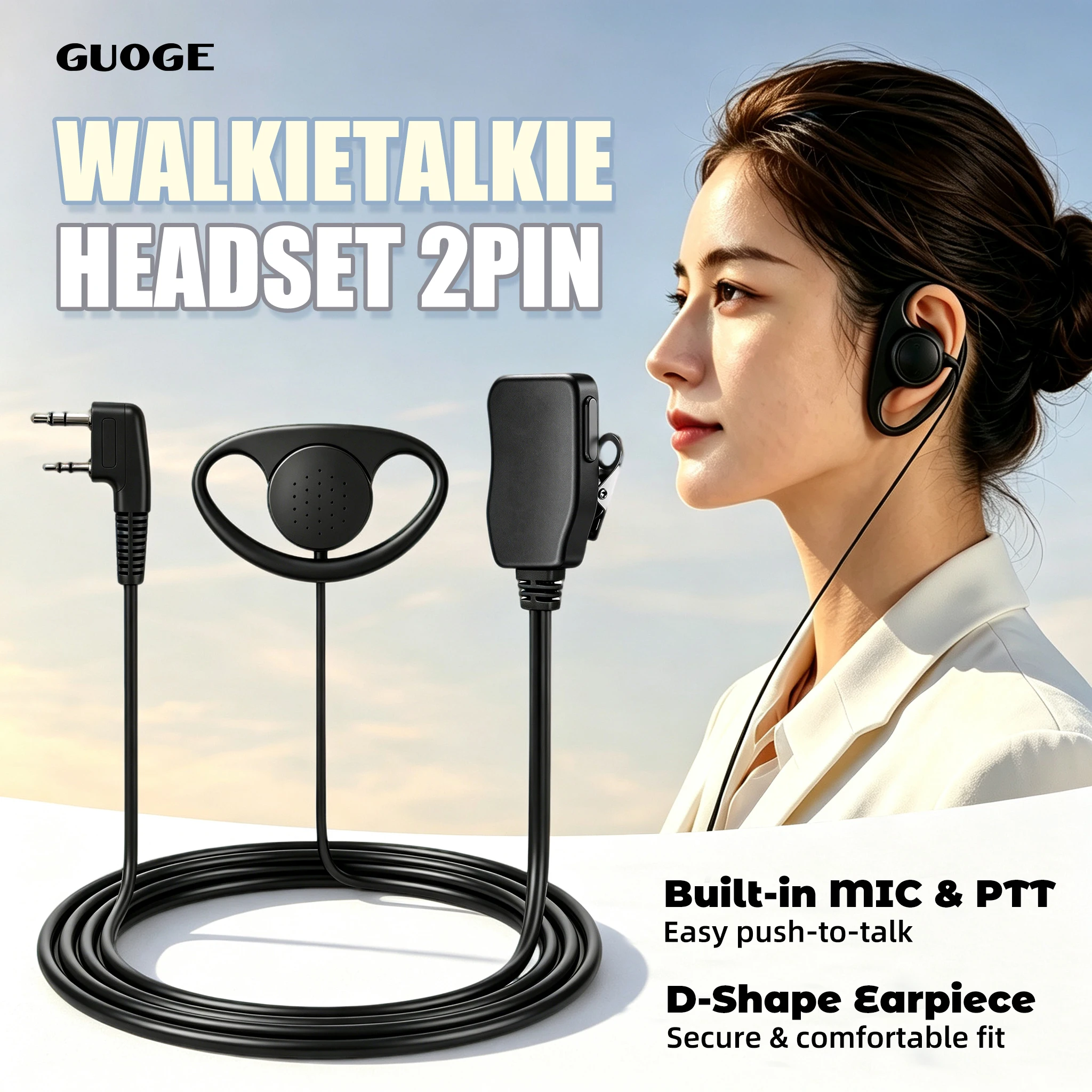 Walkie Talkie Headset with MIC PTT D-Shape Walkie Talkie Earpiece Headphone for Baofeng Kenwood Puxing TYT Radio Accessory