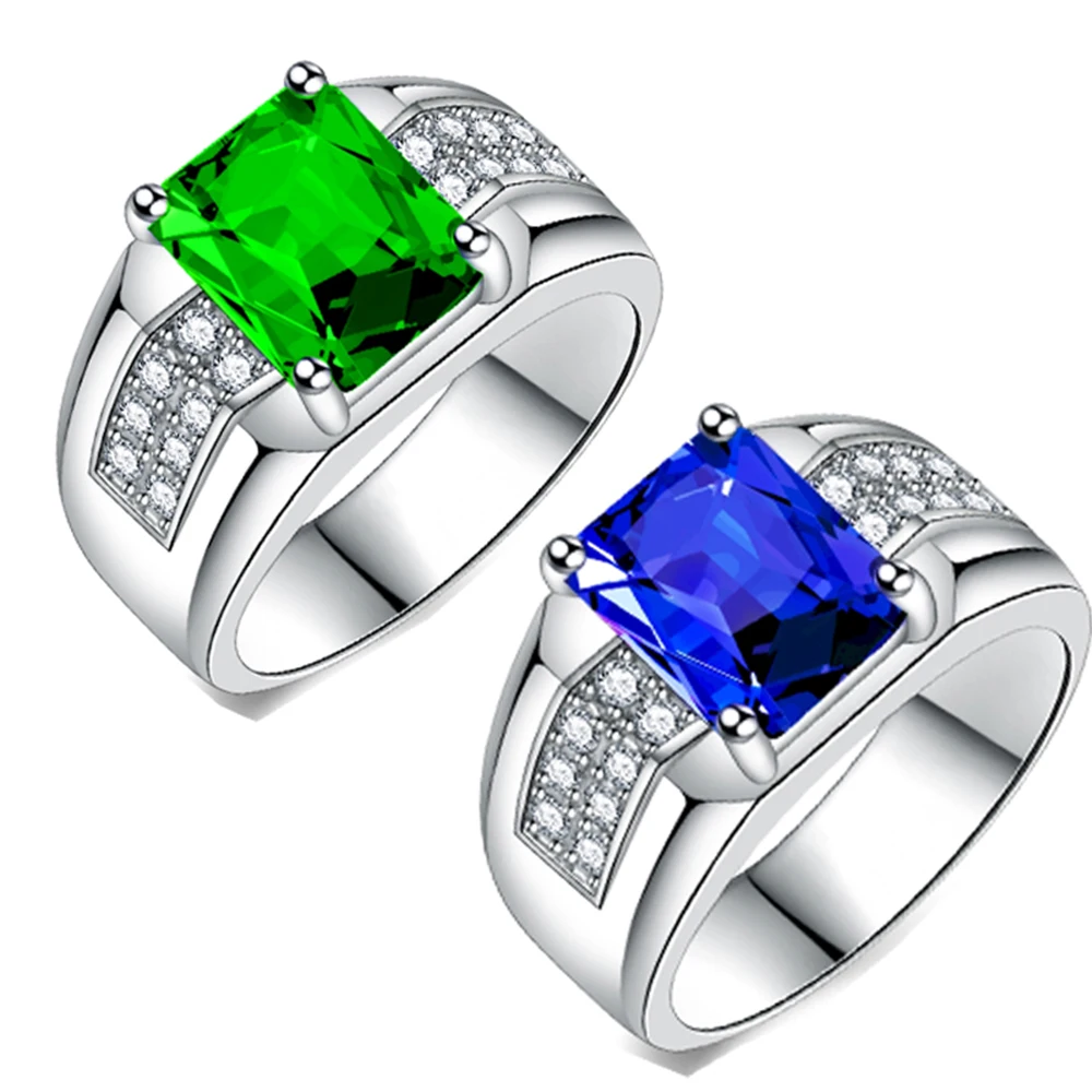 7/8/9/10/11/12 chapado en cobre platino azul piedra verde anillo de hombre circón cuadrado joyería de dedo ajustable venta al por mayor Envío Directo