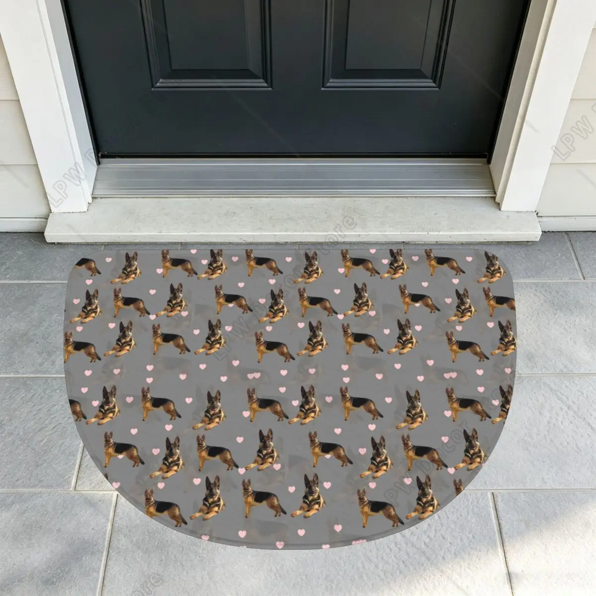 German Shepard Pattern Soft Flannel Half Round Doormat Non Slip Bathroom Mat Absorbent Floor Carpet for Laundry Room Bathroom