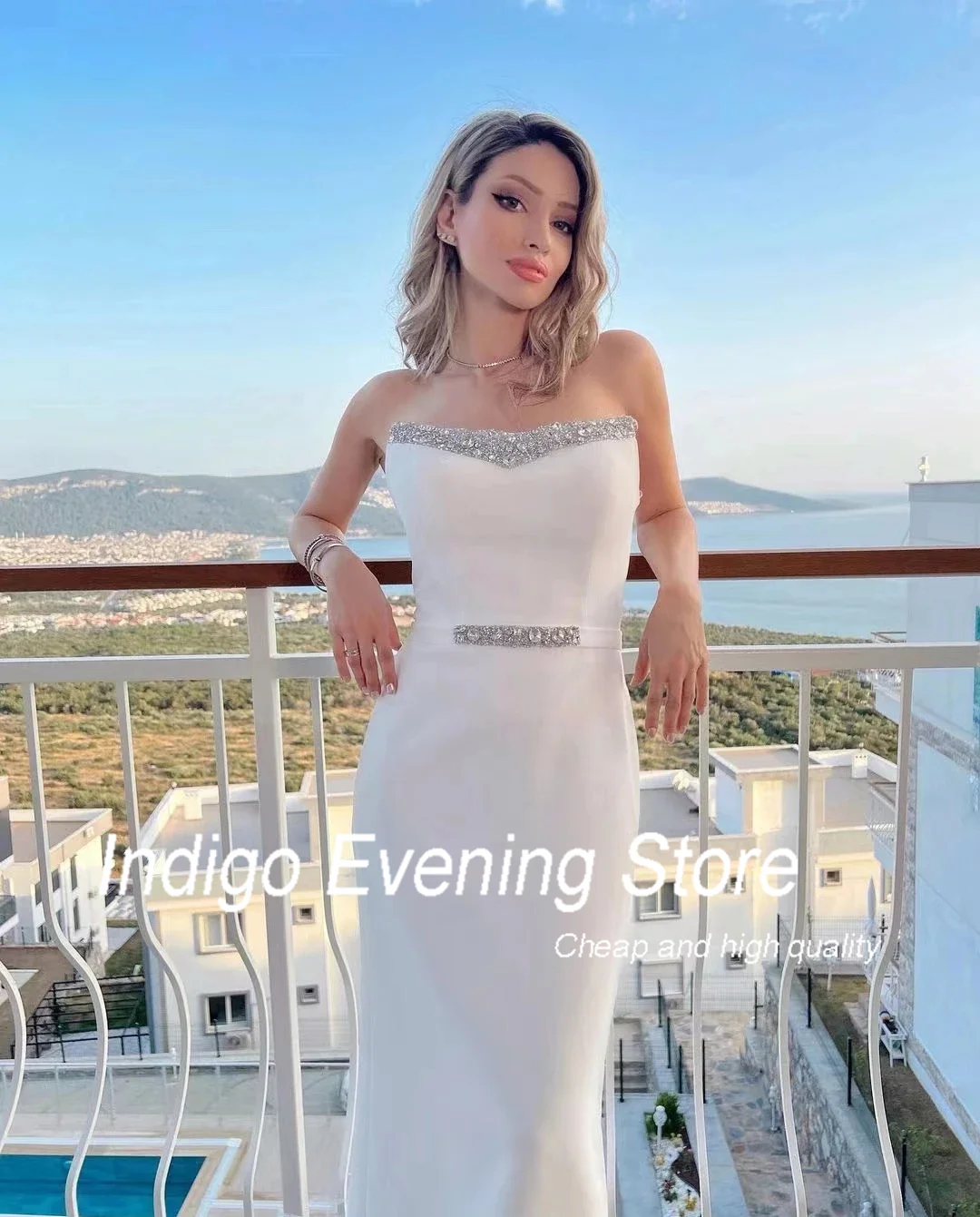 Indigo Evening Dresses Strapless Sequin Feathers Elegant Formal Occasion Party Dress For Women 2024 Abendkleider فساتين السهرة