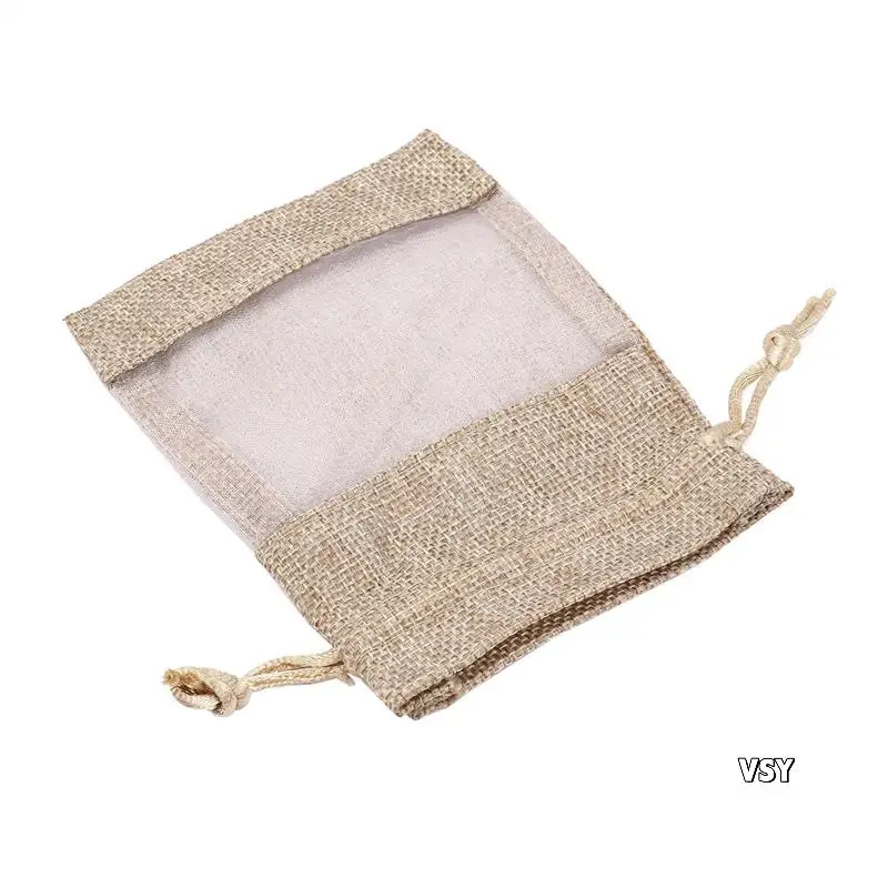 120Pcs Flax Organza Bags Burlap Drawstring Pouch Christmas Gifts Bag Wedding Party Bags 10X14cm