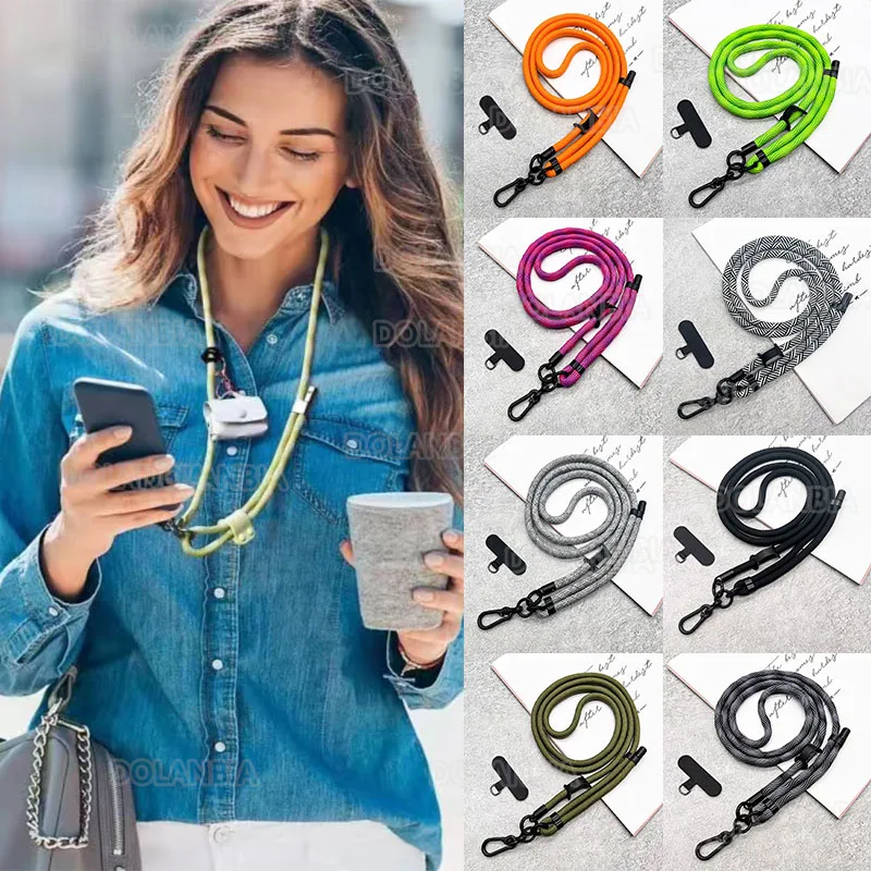 150cm Adjustable Mobile Phone Strap Outdoor Anti-lost Crossbody Phone Lanyards Neck Rope with Patch Cellphone Hanging Cord Strap