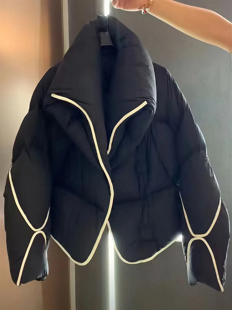 

Женские рабочие осенние парки со рюшами на шнуровке и лентой, пушистые, изящные, милые, милые, каваи, очаровательные, красивые, привлекательные, шикарные