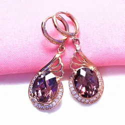 585 purple gold fashion new engagement purple gemstone earrings for women wedding luxury 14K rose gold jewelry gift