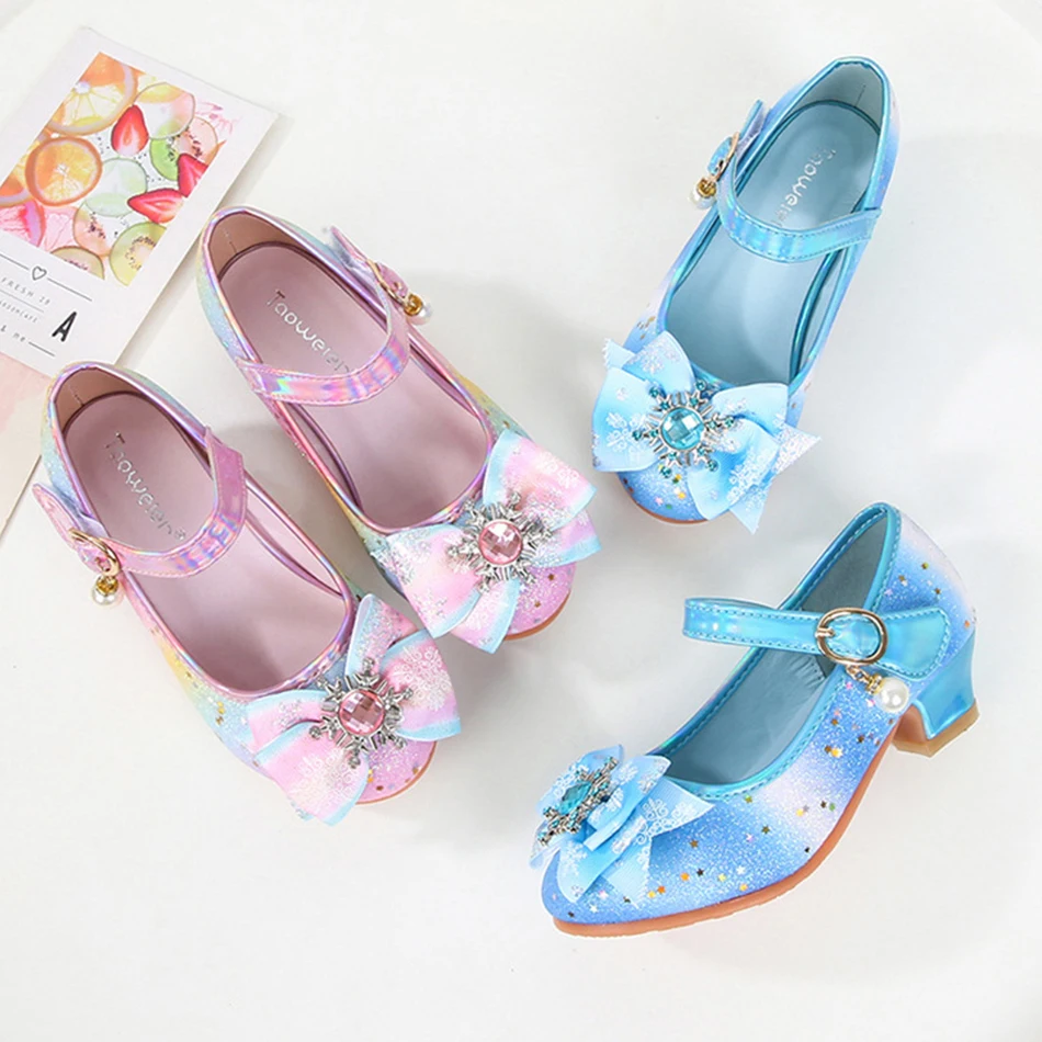 Children Princess Sandals Kids Girls Wedding Shoes High Heels Dress Shoes Bowtie Gold Pink Sandals Shoes for Girls