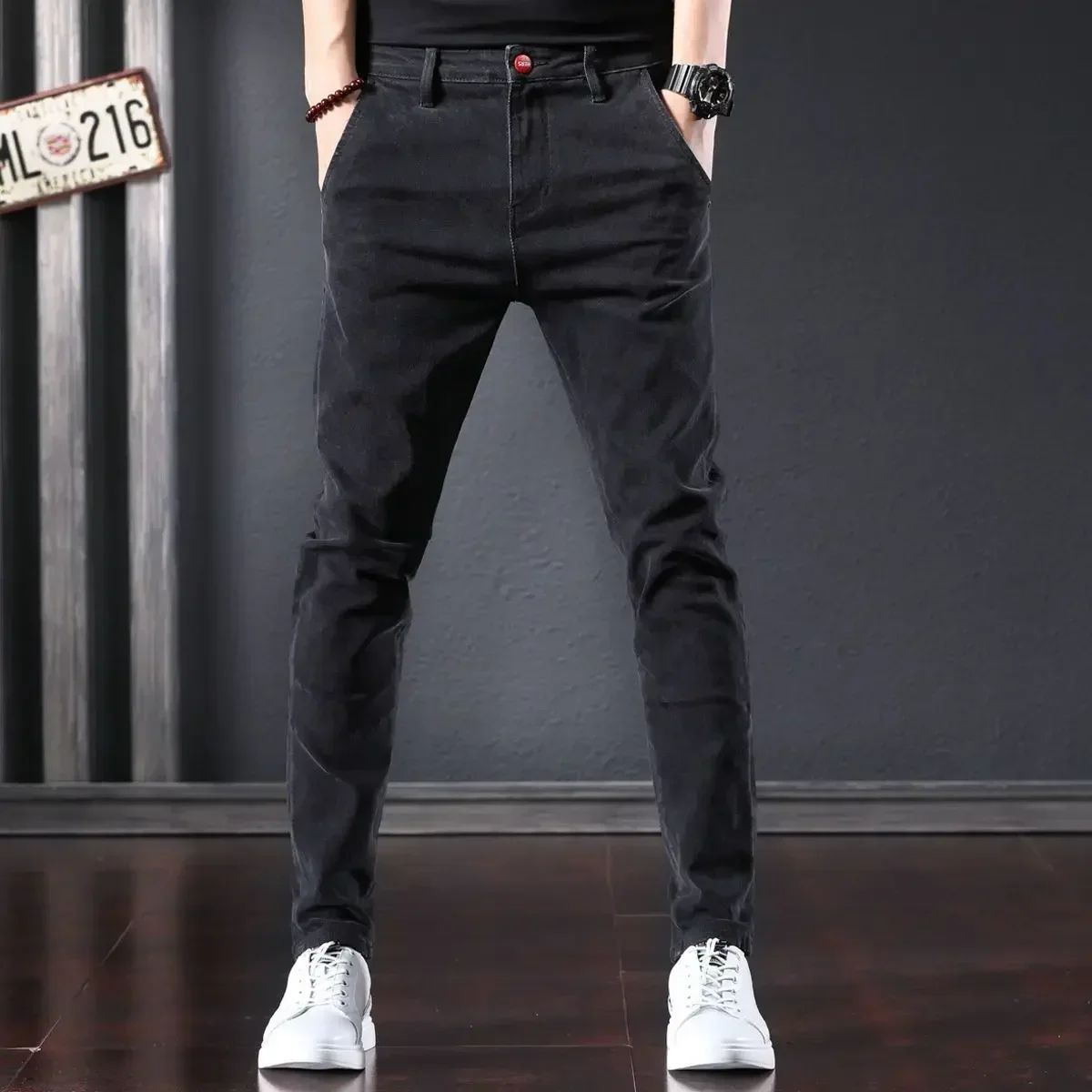 

Trousers Work Wear Man Cowboy Pants With Pockets Men's Jeans Stretch Elastic Skinny Casual Slim Fit Tight Pipe Stylish Hot Xs