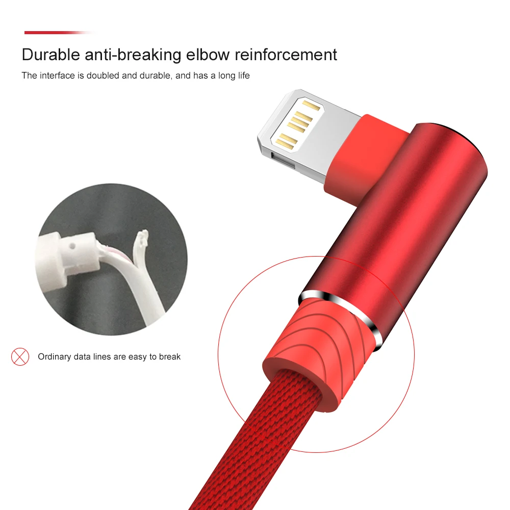 90 Degree USB Cable Fast Charging Data Cord For iPhone 11 12 13 14 Pro Max Xs X XR 6 6s 7 8 Plus SE iPad Origin Charger Wire 3m