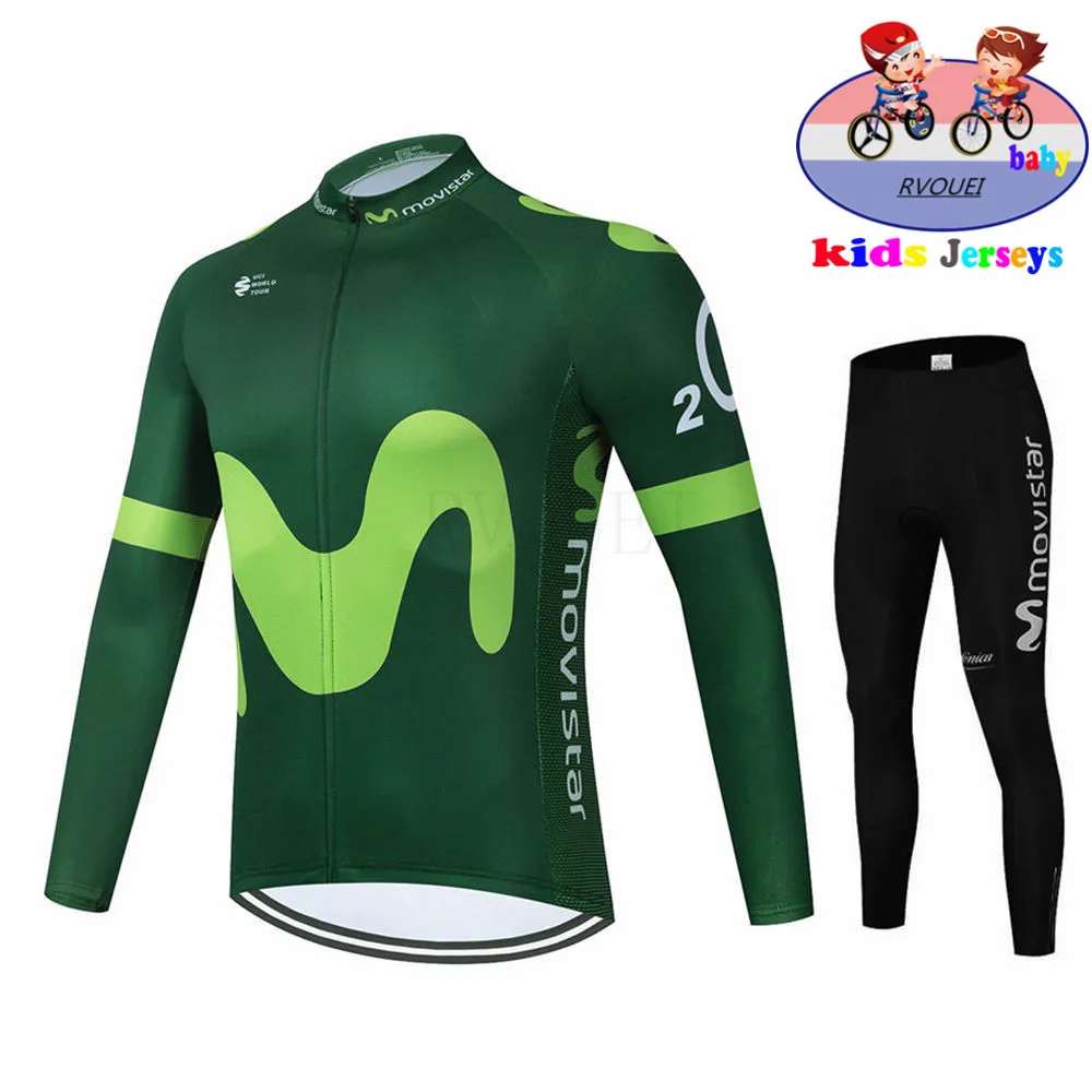 

Детские комплекты дышащего трикотажа для велоспорта Movistar на весну/осень для мальчиков, быстросохнущая велосипедная одежда с длинными рукавами, Ropa Ciclismo, детская одежда