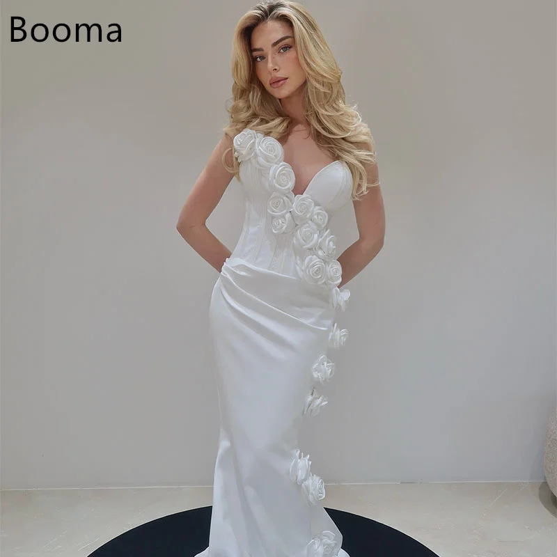 

Booma Simple Mermaid Wedding Dresses Strapless Floor-Length 3D Flower Sleeveless Brides Gown Custom Made 2025