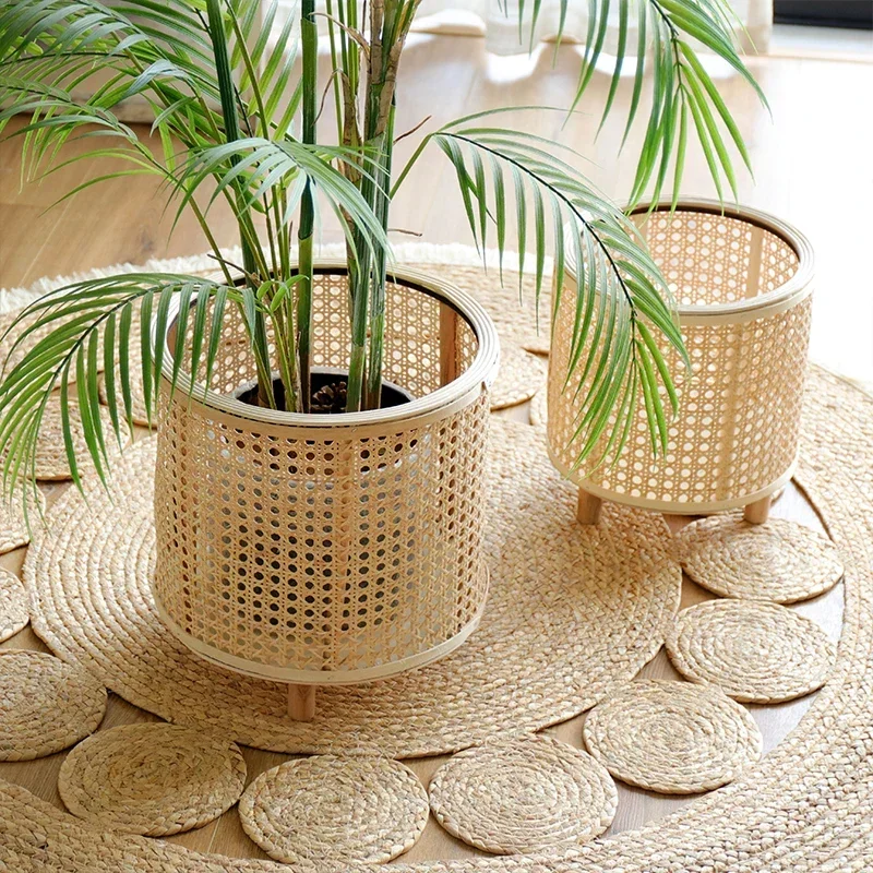 Nordic Hand-Woven Plant Stand Simple Balcony Flower Rack Stylish Indoor Greenery Display Ornament Decoration Holder