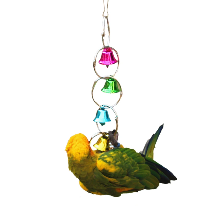 Parrot Hanging Bell Collar Toy Bird Toys Parrot Metal Bell Toy Colorful Parrot Cage Bell Swing For Home petsBird Supplies