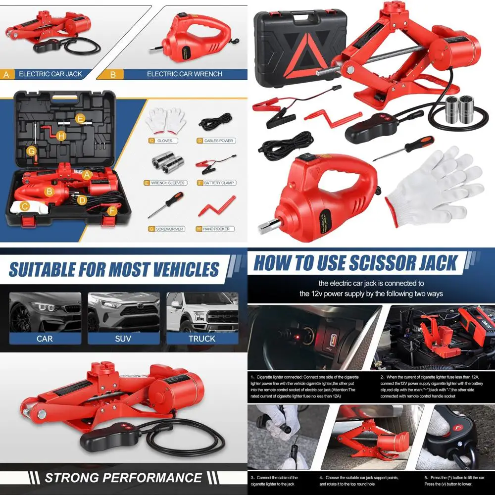 

3 Ton Steel Scissor Jack Kit, 6614LBS Capacity, 13.7-4.7 Lift Range, with Screw Rod and Impact Wrench, Red