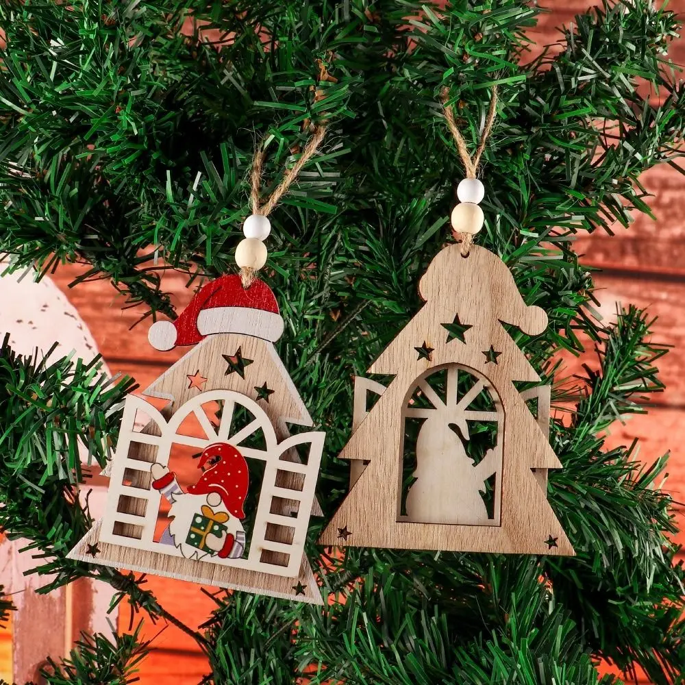 Sneeuwvlok Houten Huis Gezichtsloze Hanger Kerstman Holle Huis Gezichtsloze Man Hanger Pentagram Ster Kerstversiering Nieuwjaar