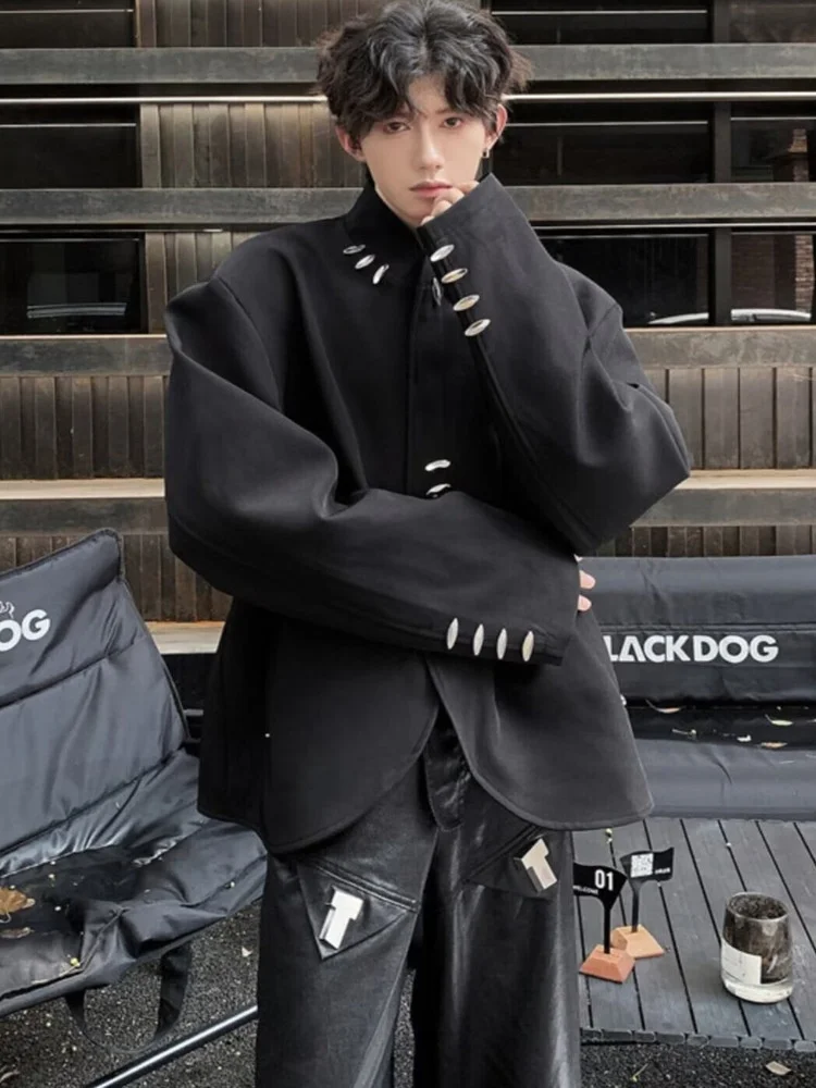 

New Men's Suit Jaet Spring Autumn Metal Bule oulder Pad High-End Cool Jaet Chinese Sle Design Casual Faion