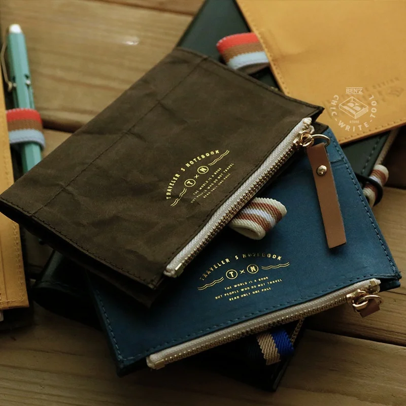 Washable Paper Travel Notebook Zipper Pouch Pen Case Bill Organizer for Stationery & Document Storage Supplies