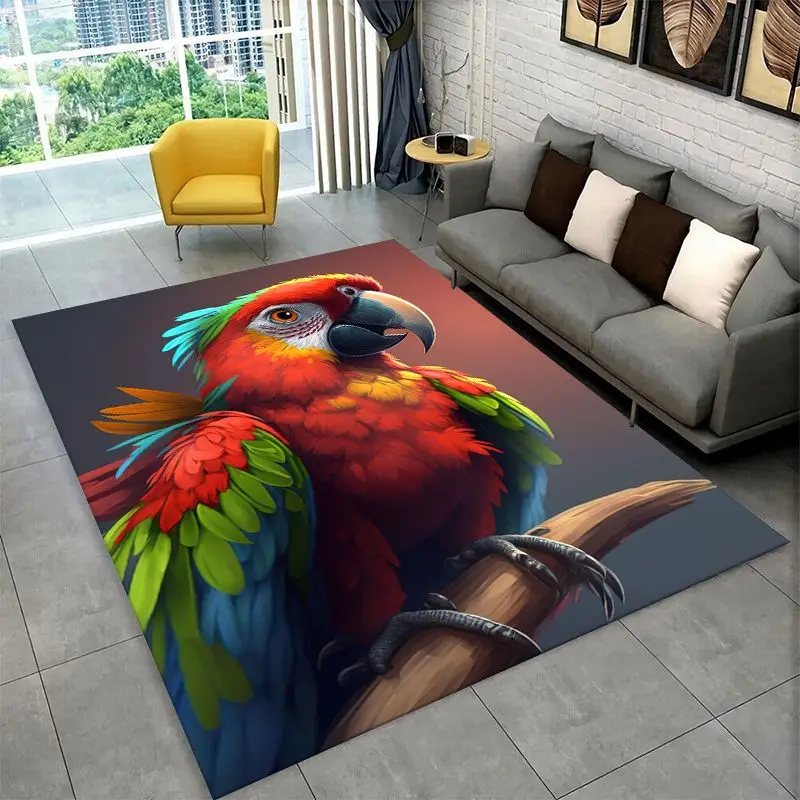 Colorful Parrot Macaws Parakeet Birds Large Area Rug Non-slip Carpet for Bedroom Living Room Sofa Doormat Home Decor Floor Mat
