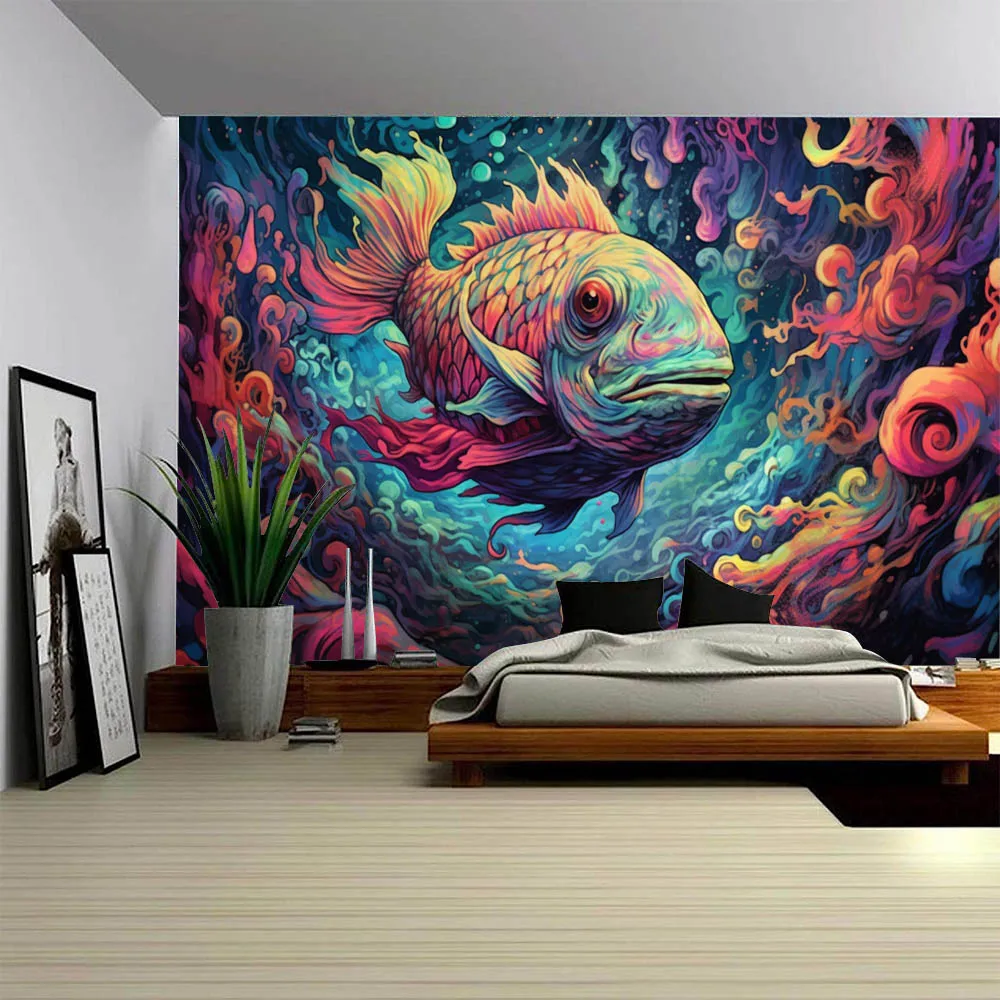 

Psychedelic underwater fish school tapestry home decoration art poster children's tenant hall dormitory wall hanging cloth
