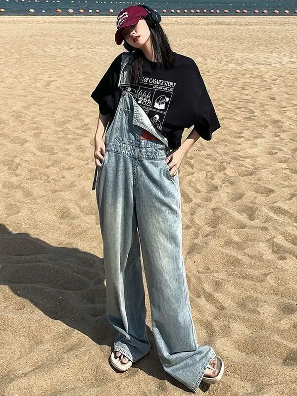Vintage Denim Overalls Women plus Size Spring Autumn New Sle Slimming One-Piece Pants Trendy for Plump Sister