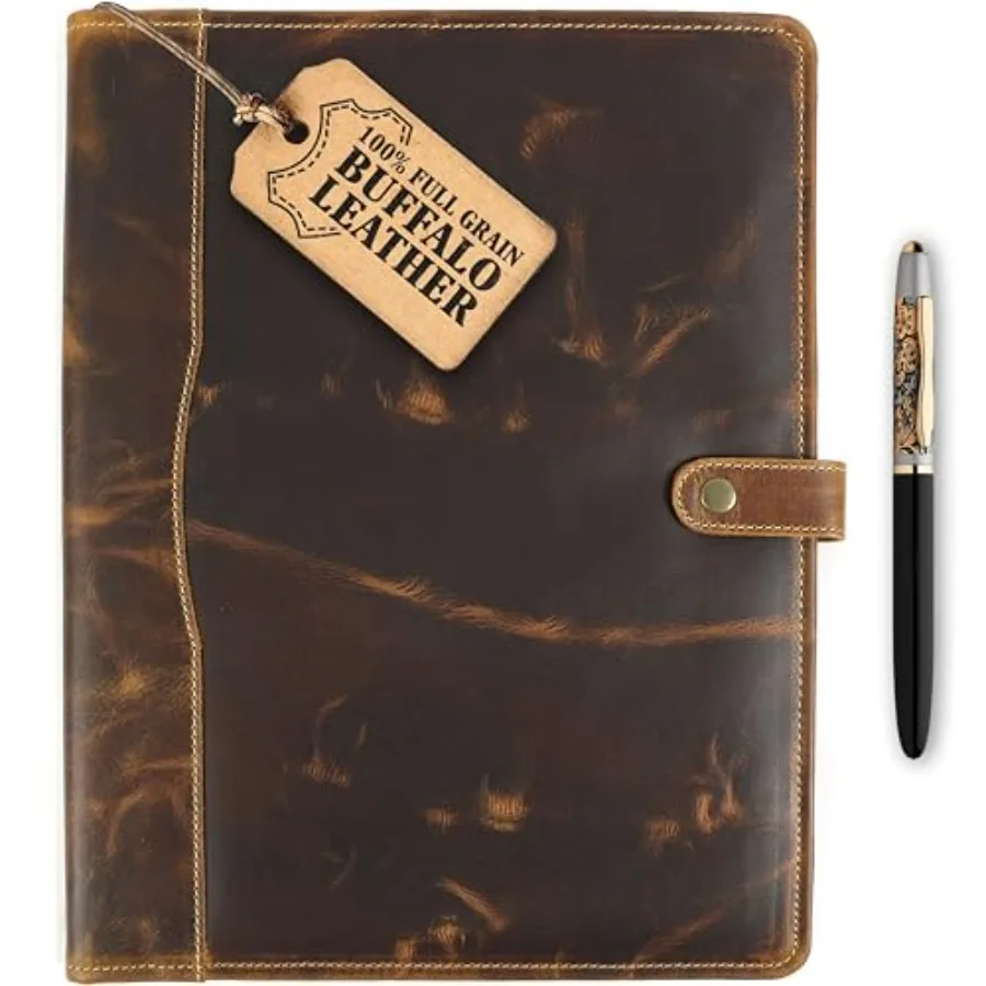 

Leather Portfolio Leather Binder with Pen Resume Organizer and Padfolio for Men and Women Business Portfolio with Card Holder a