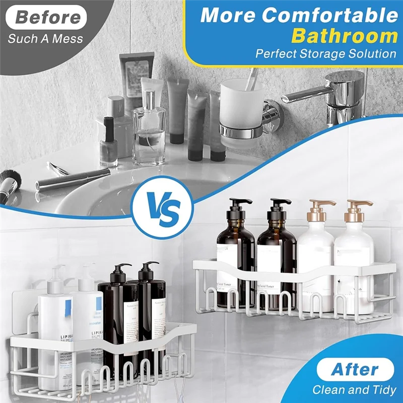 A98E-Drill-Free Adhesive Bathroom Organizer Large-Capacity Storage Rack 5-Pack Of Rust-Resistant Stainless Steel Shower Racks