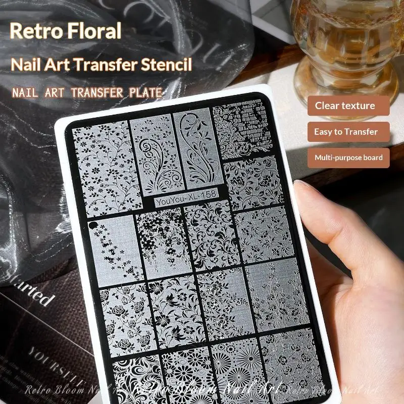 Blooming Flowers Nail Stamping Plates Vintage Fishtail Multi Styles Portable Lightweight Nail Art Tools for Travel Manicure DIY