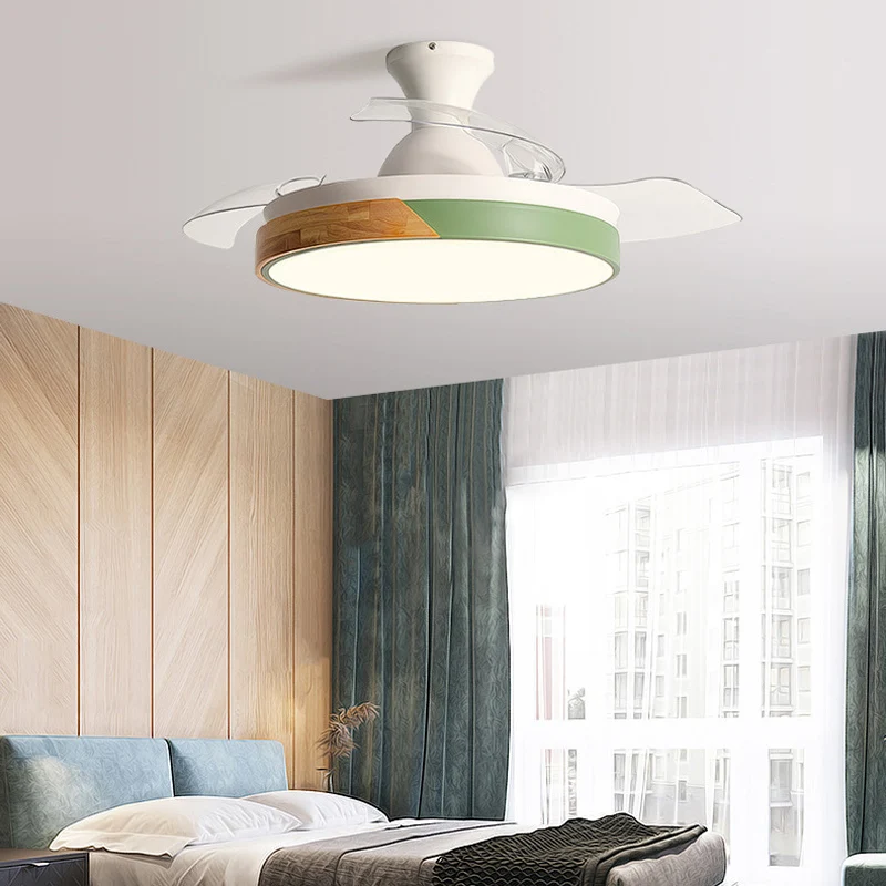 Nordic Wooden Invisible Ceiling Fan Light Restaurant Living Room Bedroom Fan With Led Light Remote Control 110V 220V